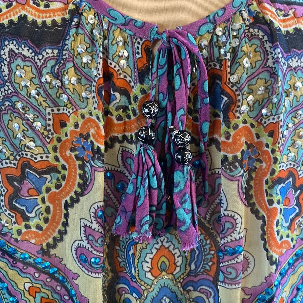 NWOT Bila sheer BoHo top with sparkle accents. - Picture 2 of 5